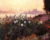 克劳德莫奈 - Argenteuil, Flowers by the Riverbank